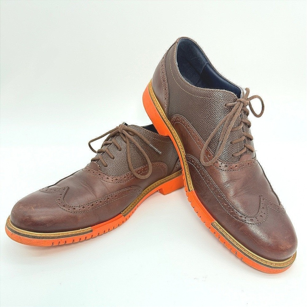 Cole Haan Great Jones Wingtip Oxford Shoes Men's 11 M Brown Leather Orange Sole